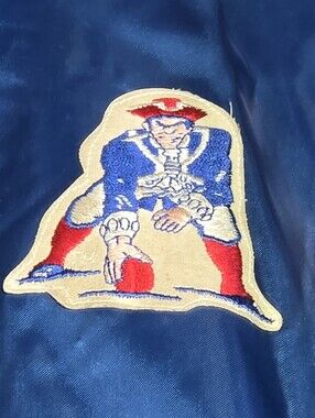 Vintage 80s Chalk Line New England Patriots Pat Patriot Satin Jacket Blue XL USA